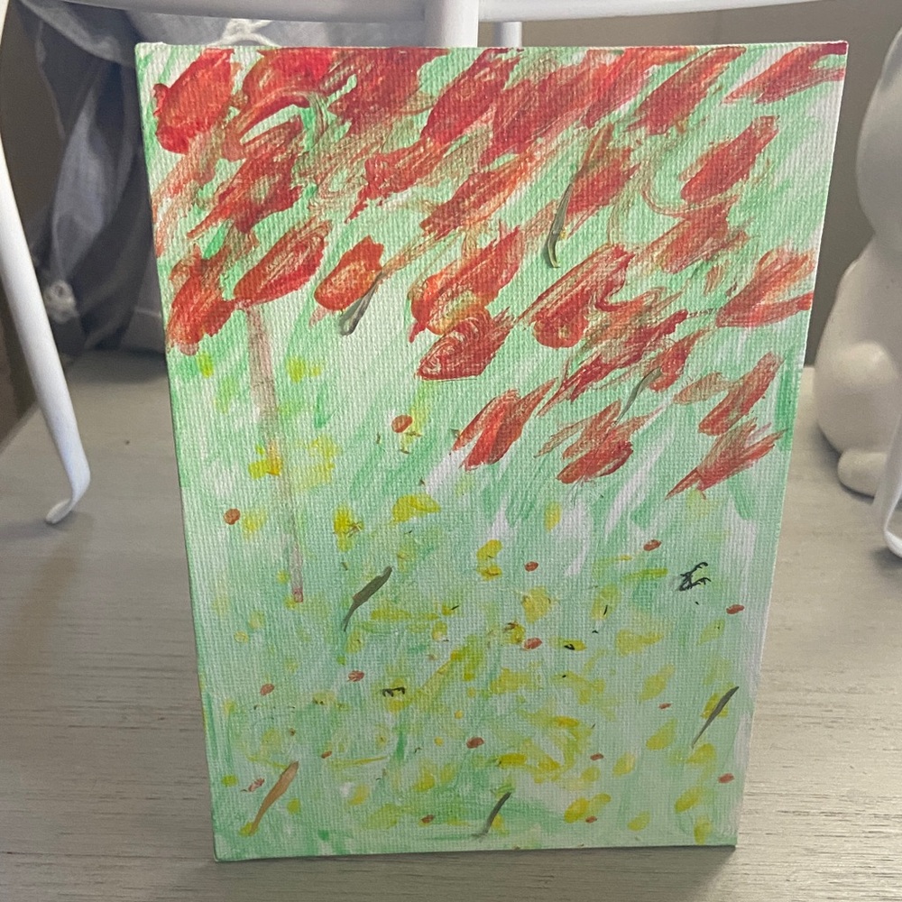 My daughter’s art  Abstract Red and Green Canvas Art Piece